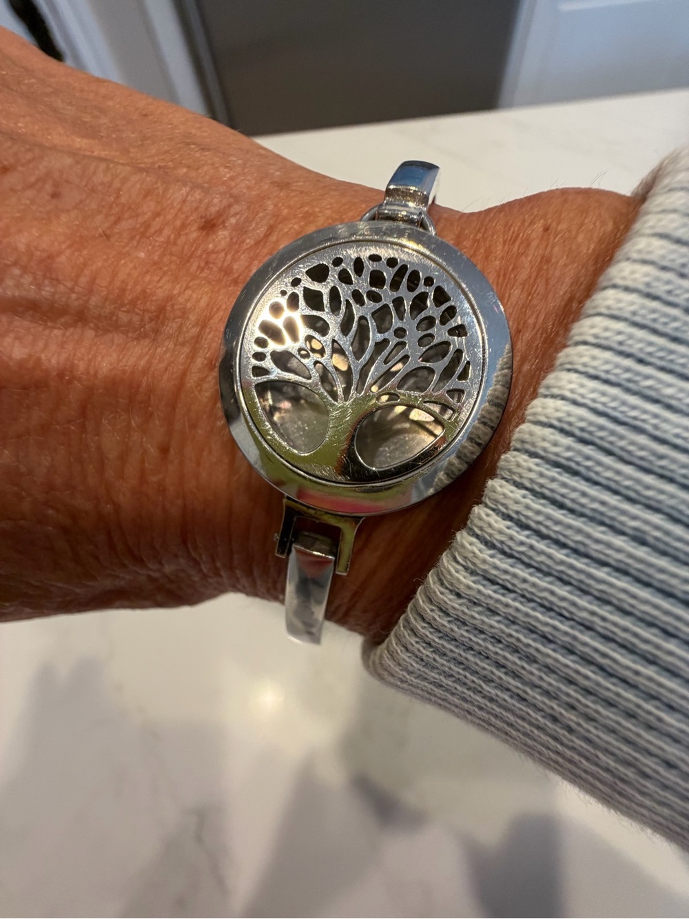 Silver Tree of Life Aromatherapy Diffuser Bangle Bracelet Stainless Steel